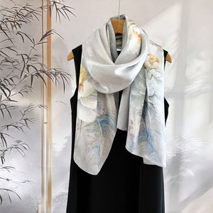 MaraSilk Pure Mulberry Silk Scarf - Oblong Jacquard Satin MS638