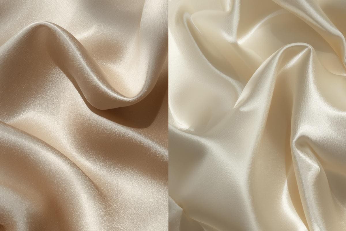 silk vs satin fabric comparison showing natural silk texture and glossy satin material