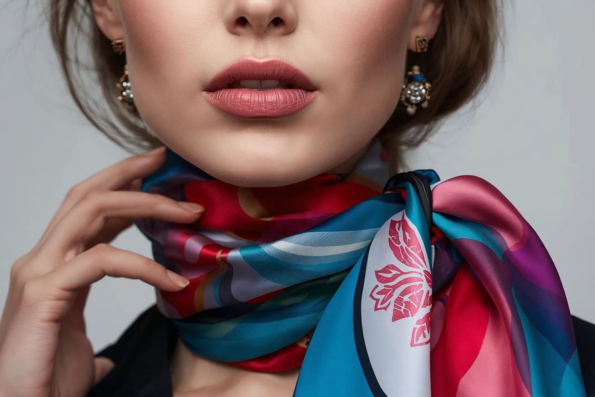 woman wearing silk scarf elegant style