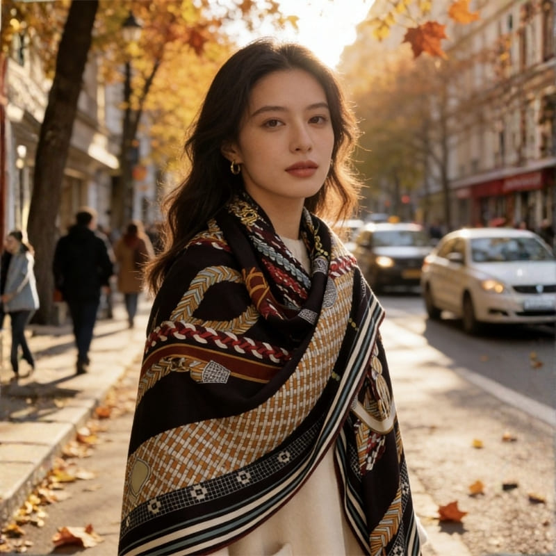 MaraSilk Pure Mulberry Silk-Wool Scarf - Square MS907