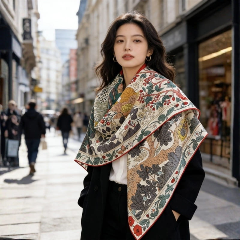 MaraSilk Pure Mulberry Silk-Wool Scarf - Square MS908