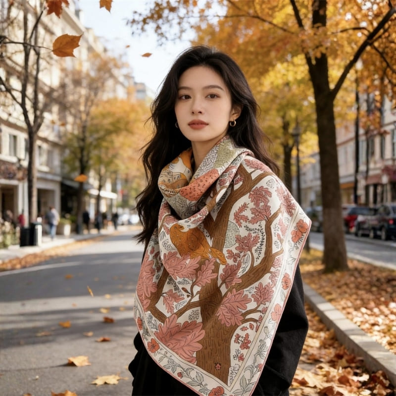 MaraSilk Pure Mulberry Silk-Wool Scarf - Square MS908