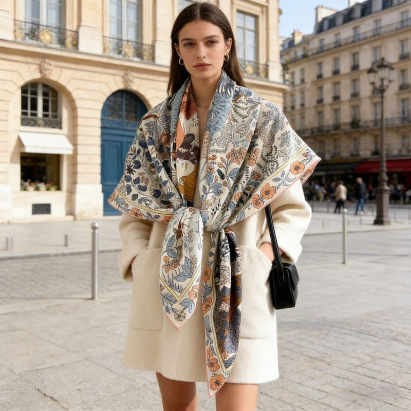 MaraSilk Pure Mulberry Silk-Wool Scarf - Square MS908