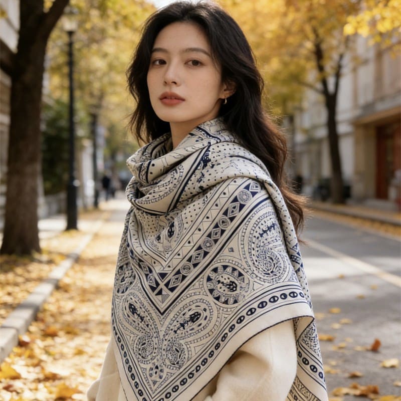 MaraSilk Pure Mulberry Silk-Wool Scarf - Square MS909