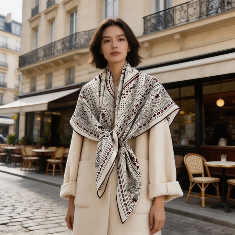 MaraSilk Pure Mulberry Silk-Wool Scarf - Square MS909