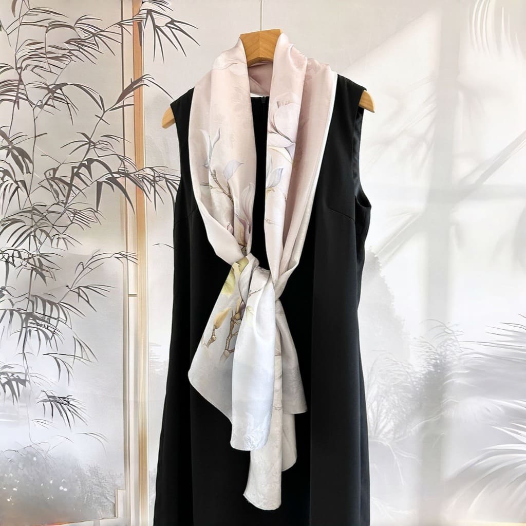 MaraSilk Pure Mulberry Silk Scarf - Oblong Jacquard Satin MS638