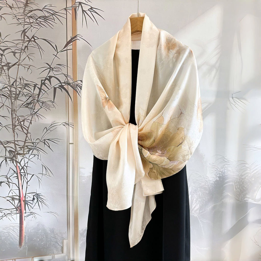 MaraSilk Pure Mulberry Silk Scarf - Oblong Jacquard Satin MS638