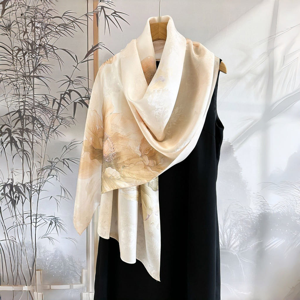 MaraSilk Pure Mulberry Silk Scarf - Oblong Jacquard Satin MS638