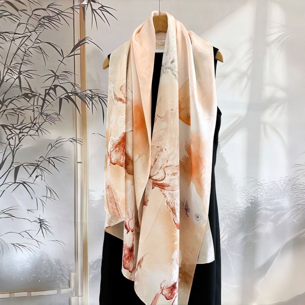 MaraSilk Pure Mulberry Silk Scarf - Oblong Jacquard Satin MS638