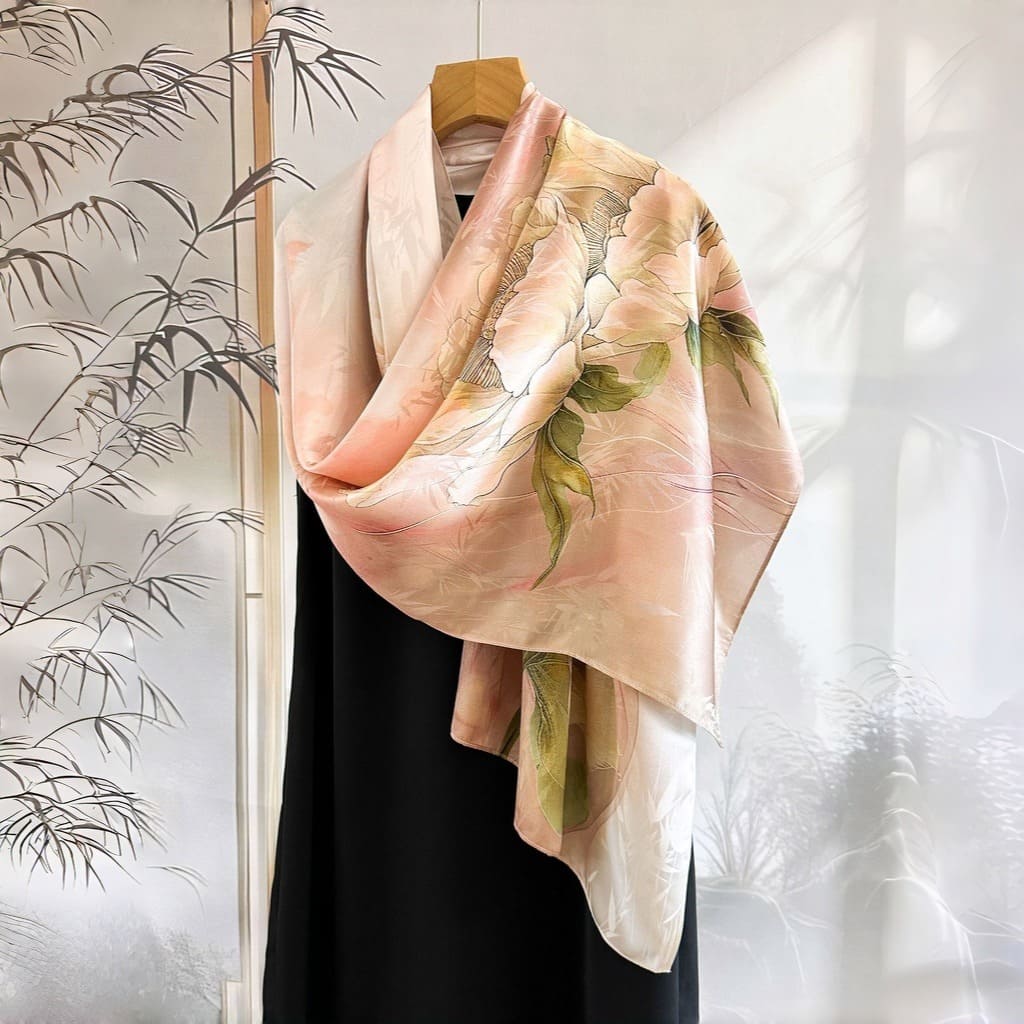 MaraSilk Pure Mulberry Silk Scarf - Oblong Jacquard Satin MS638