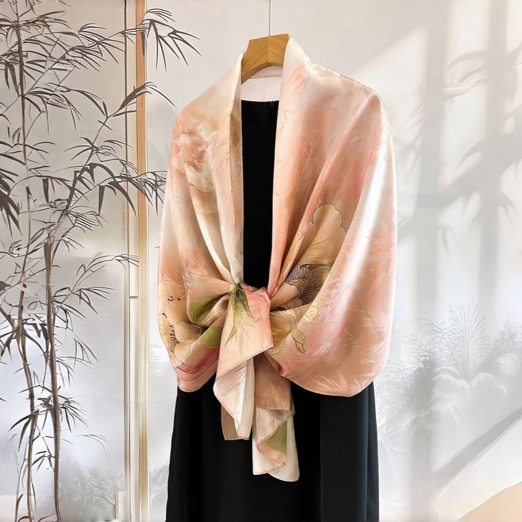 MaraSilk Pure Mulberry Silk Scarf - Oblong Jacquard Satin MS638