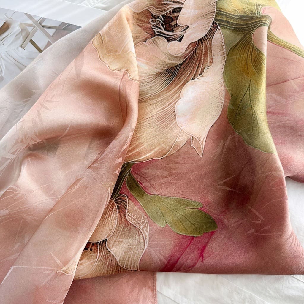 MaraSilk Pure Mulberry Silk Scarf - Oblong Jacquard Satin MS638