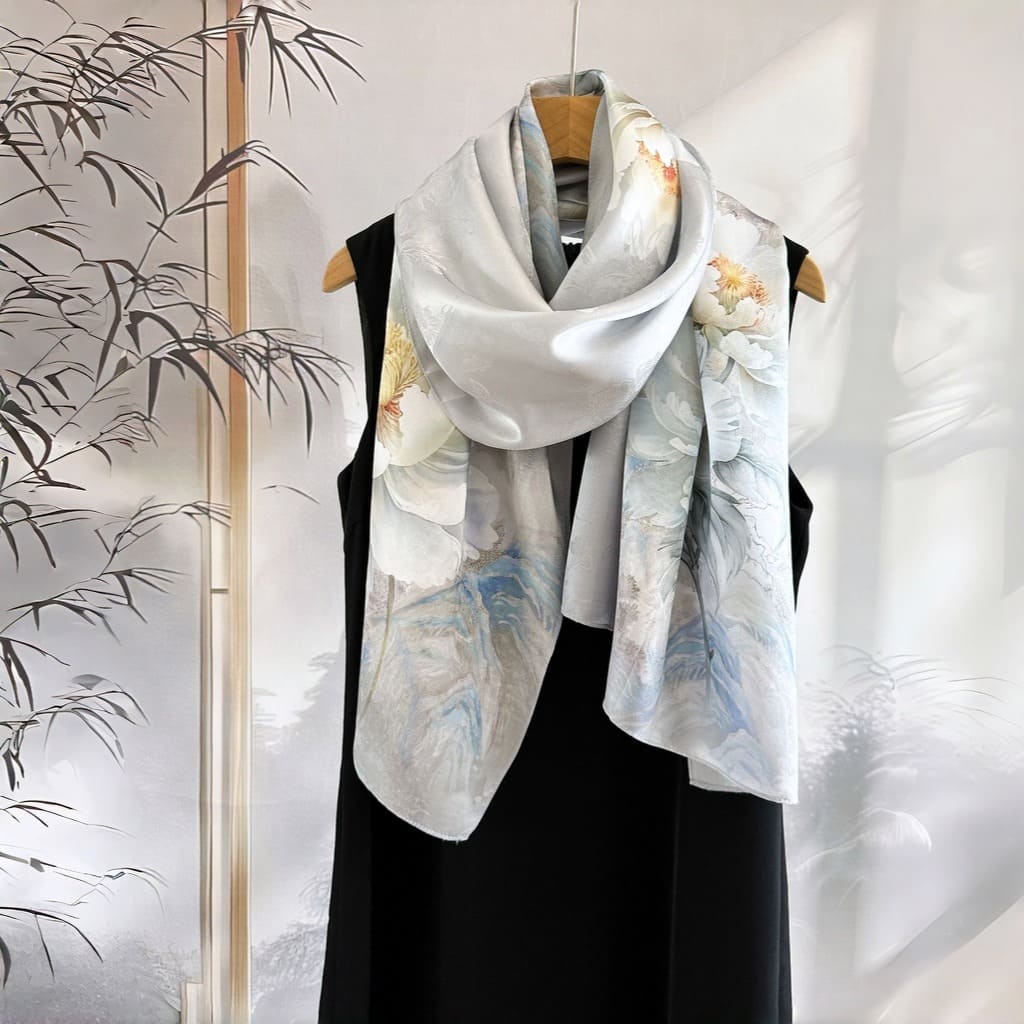 MaraSilk Pure Mulberry Silk Scarf - Oblong Jacquard Satin MS638