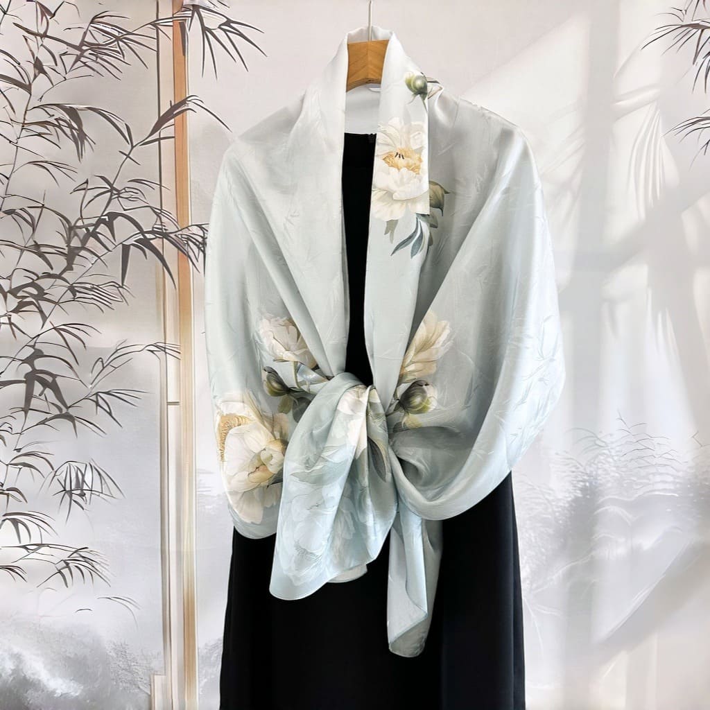 MaraSilk Pure Mulberry Silk Scarf - Oblong Jacquard Satin MS638