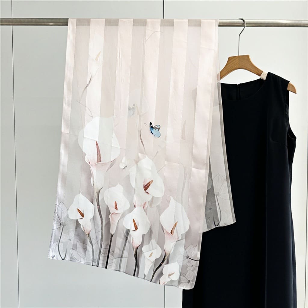 MaraSilk Pure Mulberry Silk Scarf - Oblong Satin Stripe MS632 66" x 21" MS63210