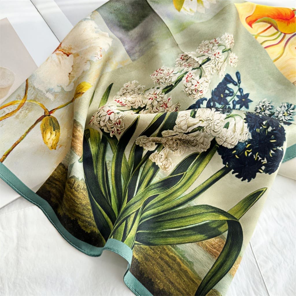 MaraSilk Pure Mulberry Silk Scarf Square Crepe Satin MS48-6