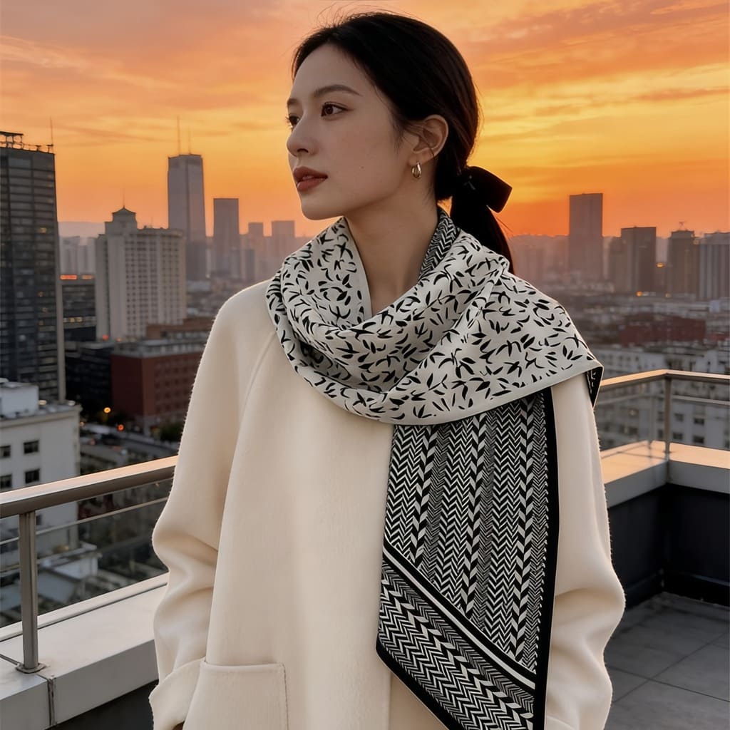 MaraSilk Pure Mulberry Silk-Wool Scarf - Ribbon MS814