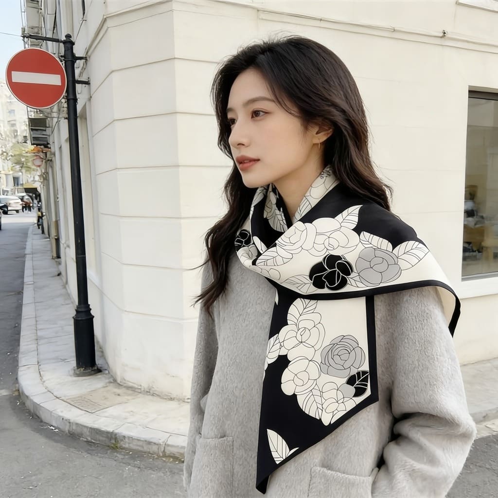 MaraSilk Pure Mulberry Silk-Wool Scarf - Ribbon MS814