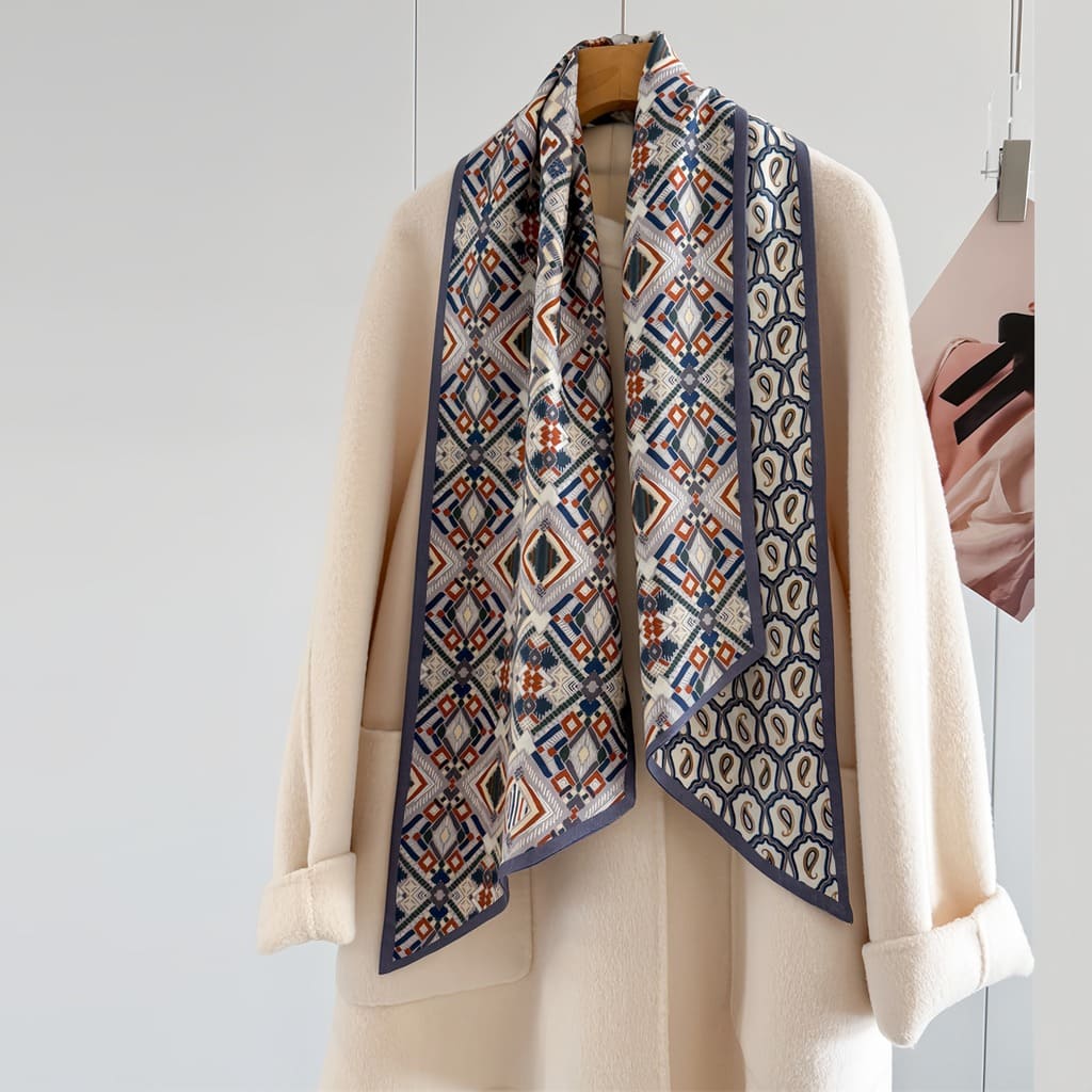 MaraSilk Pure Mulberry Silk-Wool Scarf - Ribbon MS814