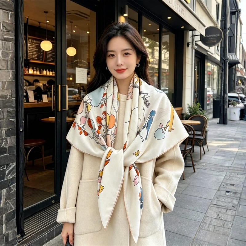 MaraSilk Pure Mulberry Silk-Wool Scarf - Square MS1025