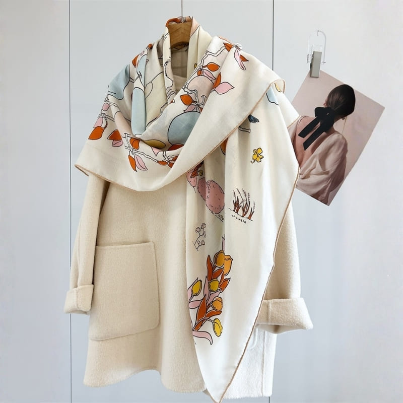 MaraSilk Pure Mulberry Silk-Wool Scarf - Square MS1025