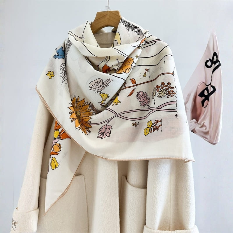 MaraSilk Pure Mulberry Silk-Wool Scarf - Square MS1025