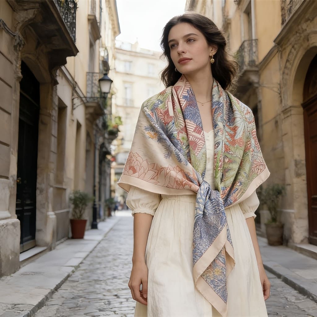 MaraSilk Pure Mulberry Silk-Wool Scarf - Square MS825