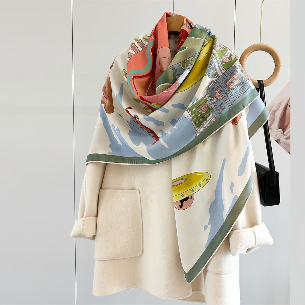 MaraSilk Pure Mulberry Silk-Wool Scarf - Square MS825