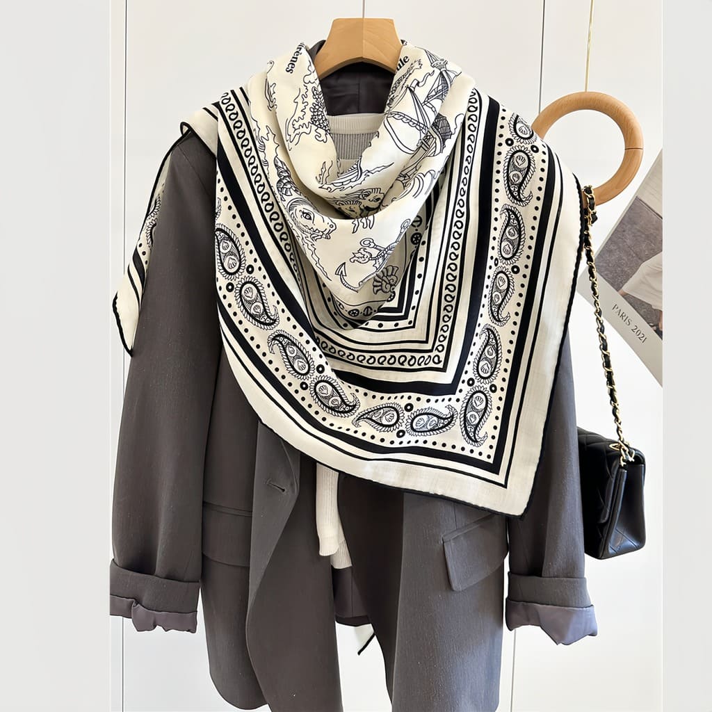 MaraSilk Pure Mulberry Silk-Wool Scarf - Square MS827