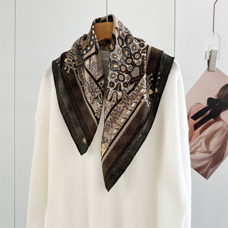 MaraSilk Pure Mulberry Silk-Wool Scarf - Square MS896