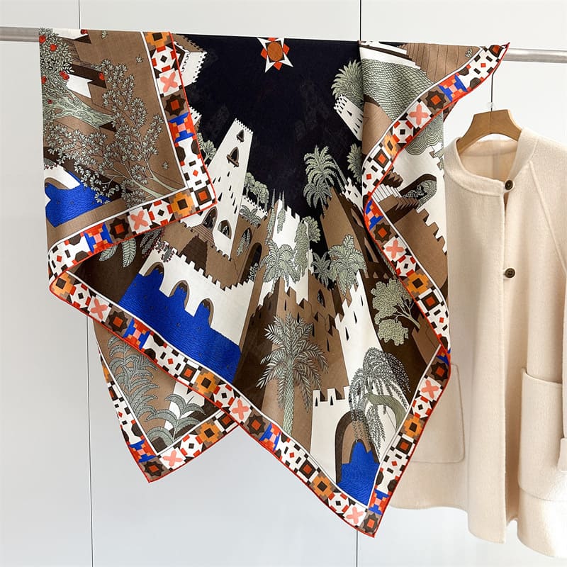 MaraSilk Pure Mulberry Silk-Wool Scarf - Square MS986