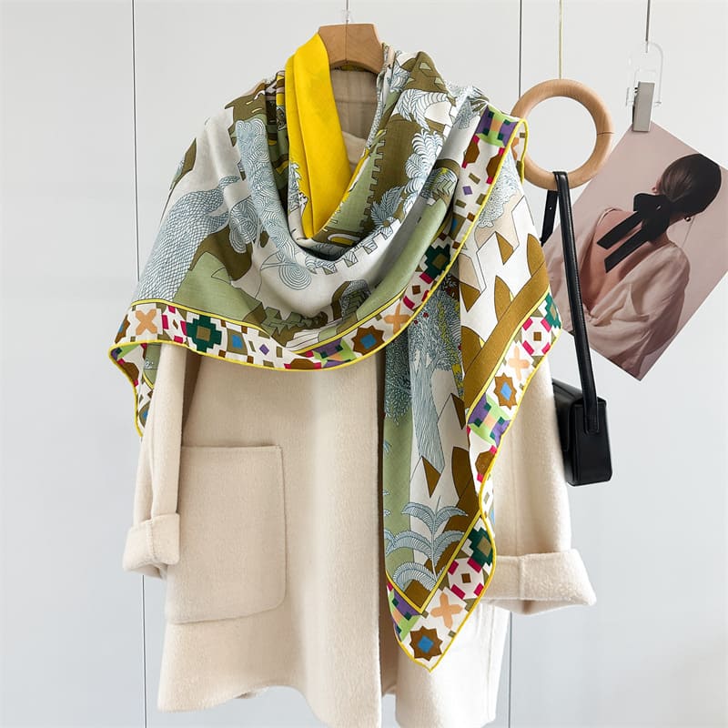 MaraSilk Pure Mulberry Silk-Wool Scarf - Square MS986