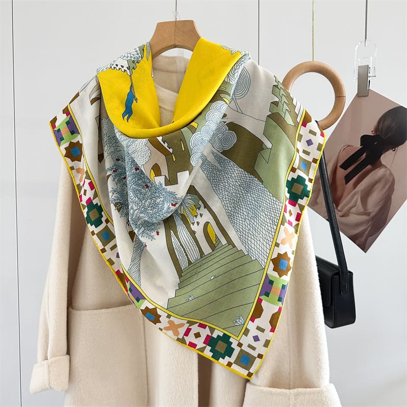 MaraSilk Pure Mulberry Silk-Wool Scarf - Square MS986