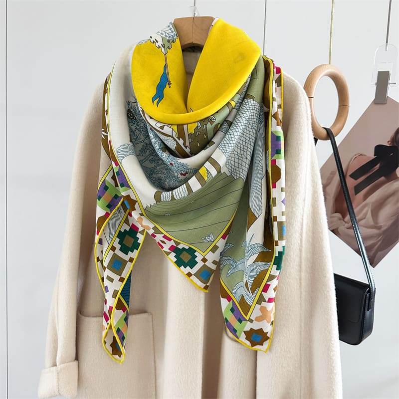 MaraSilk Pure Mulberry Silk-Wool Scarf - Square MS986