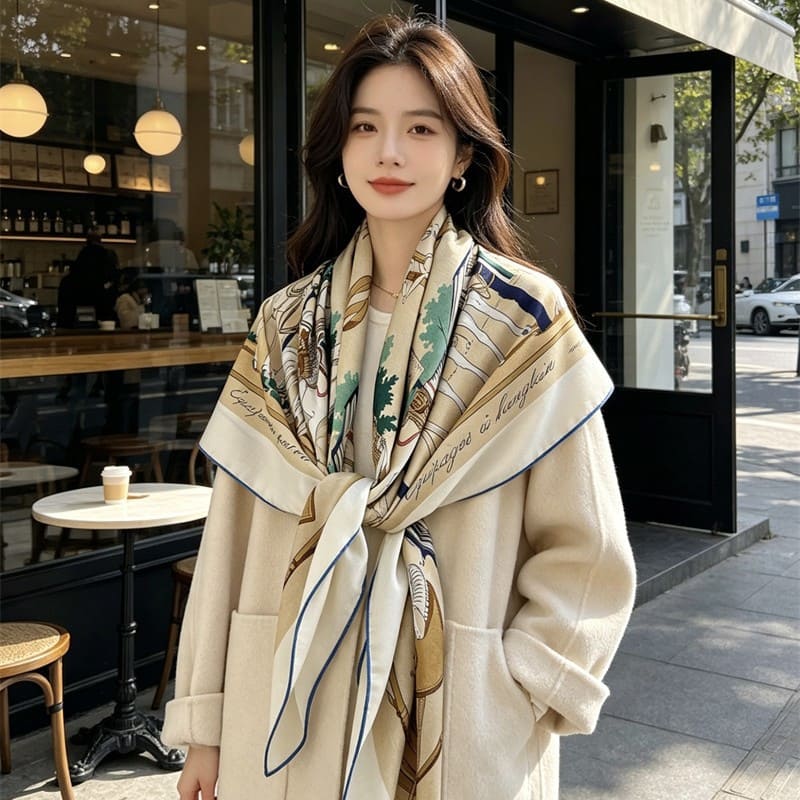 MaraSilk Pure Mulberry Silk-Wool Scarf - Square MS987