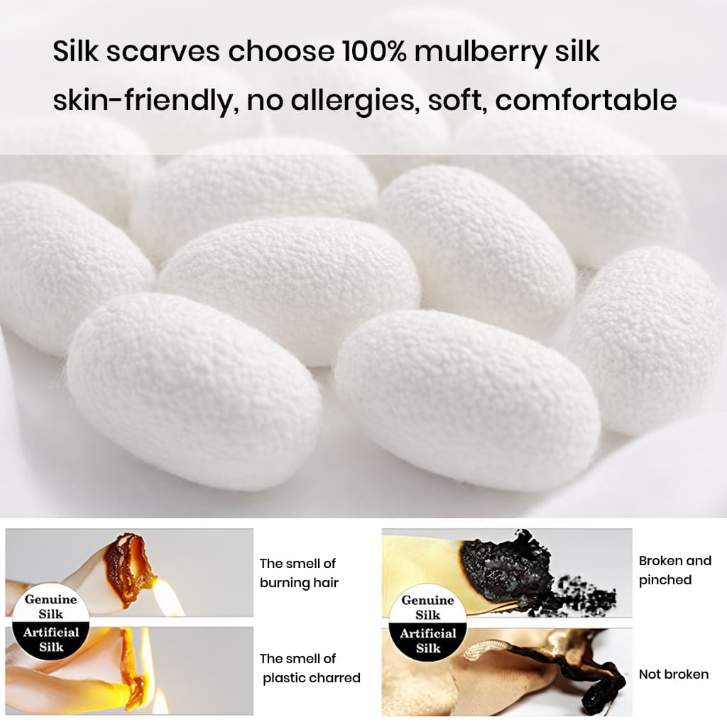 Silk cocoons with text highlighting the benefits of 100% mulberry silk.